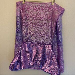 Mermaid tail blanket purple fleece sequin tail-EUC 52”